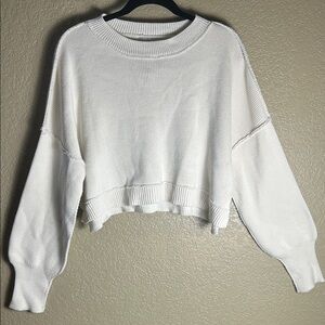 New Pink Rose Ivory Knit Cropped Pullover Sweater